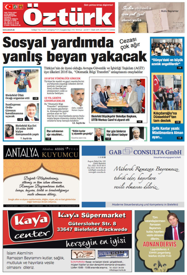 Juli Ausgabe der Öztürk Werbezeitung, Temmuz Sayısı Öztürk Gazetesi,