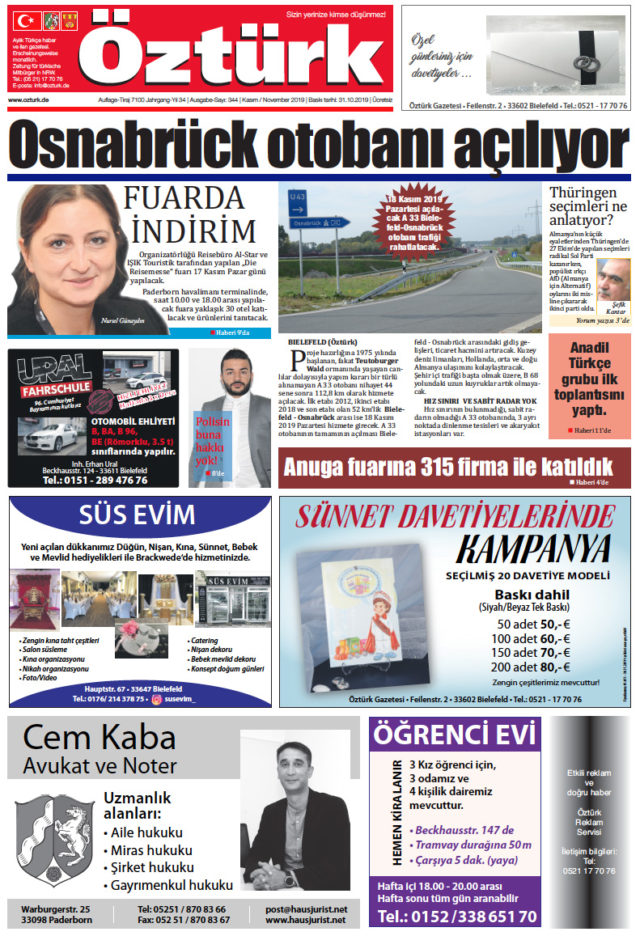 Öztürk Gazetesi Sayı-344(Kazım-2019)-Bielefeld