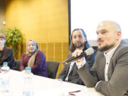 İSLAM DÜŞMANLIĞI konusunda farkındalık yaratmak istedik Sağdan sola: Engin Karahan, Kadir Yücel, Nefise Sağlam ve Olga Janzen çalışmalarını anlattılar.