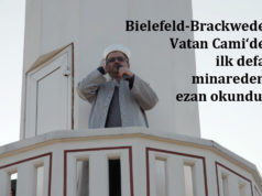 Bielefeld semalarında ezan sesi yankılandı Bielefeld Sennestadt Cami din görevlisi İsmail Batak, Vatan Cami'de ilk defa minareden ezan okuyan kişi olarak tarihe geçti.